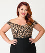 Unique Vintage Plus Size Leopard Print Maraschino Top