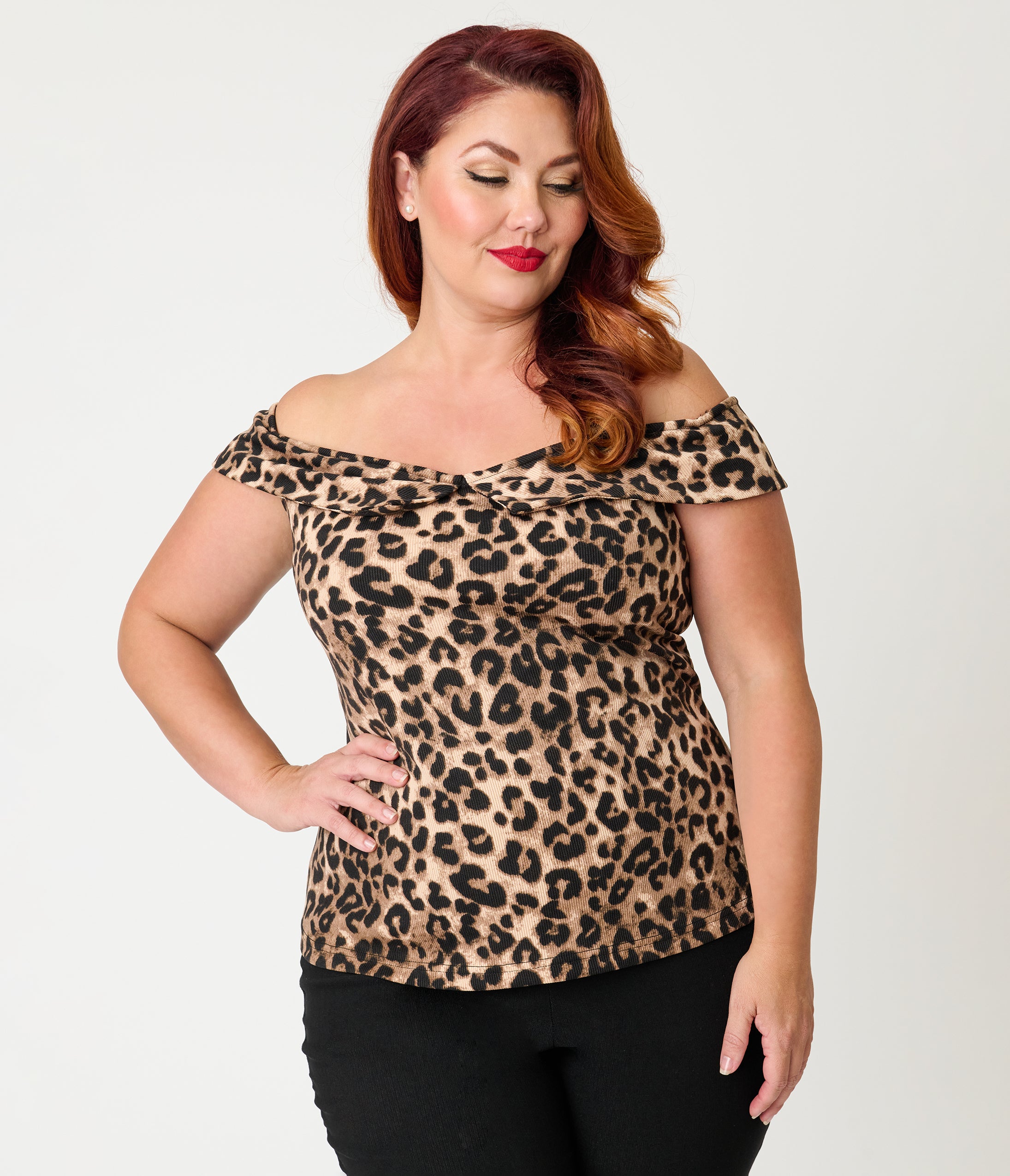 Unique Vintage Plus Size Leopard Print Maraschino Top