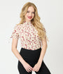Unique Vintage Light Pink & Floral Print Colvin Blouse
