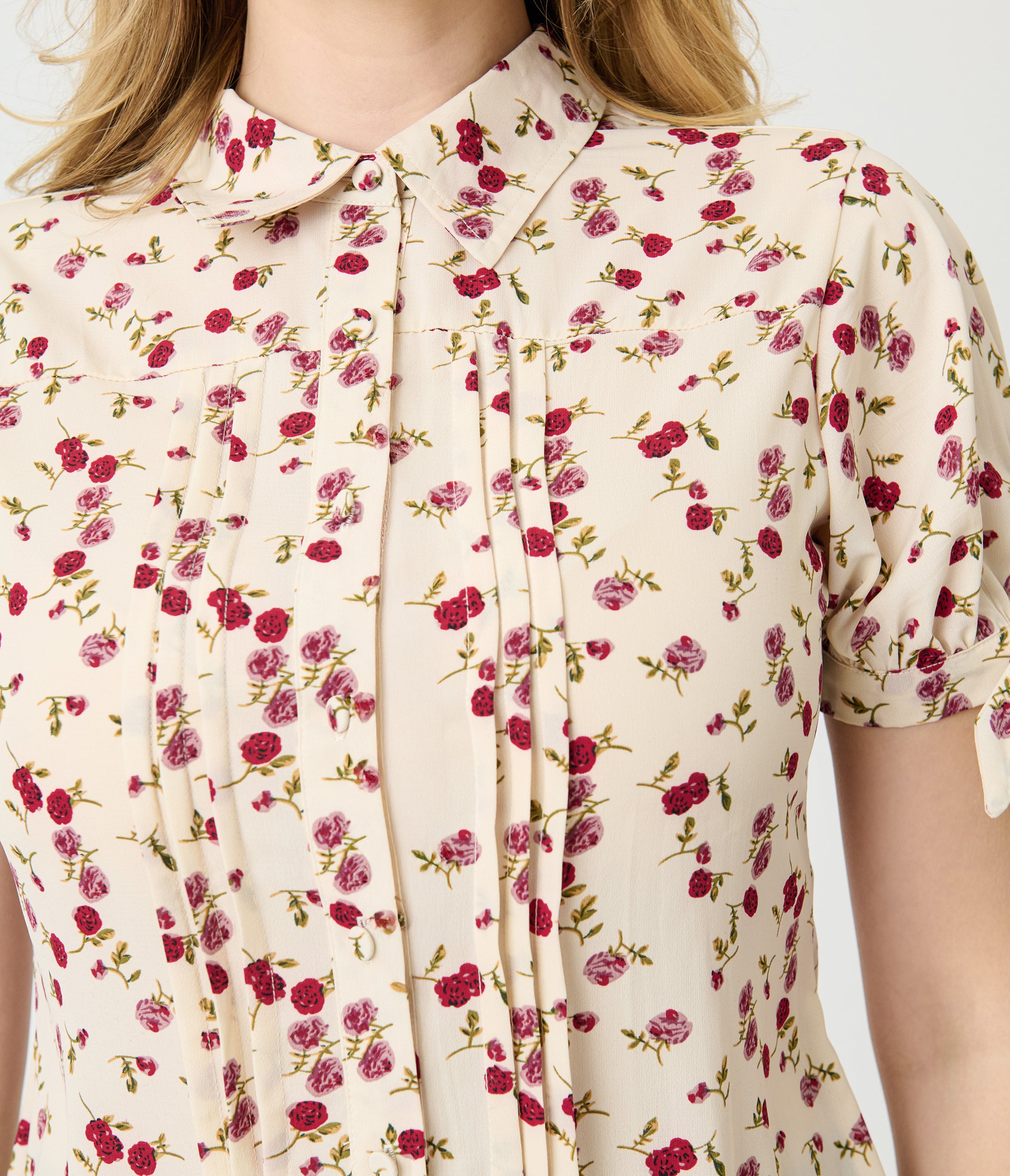Unique Vintage Light Pink & Floral Print Colvin Blouse