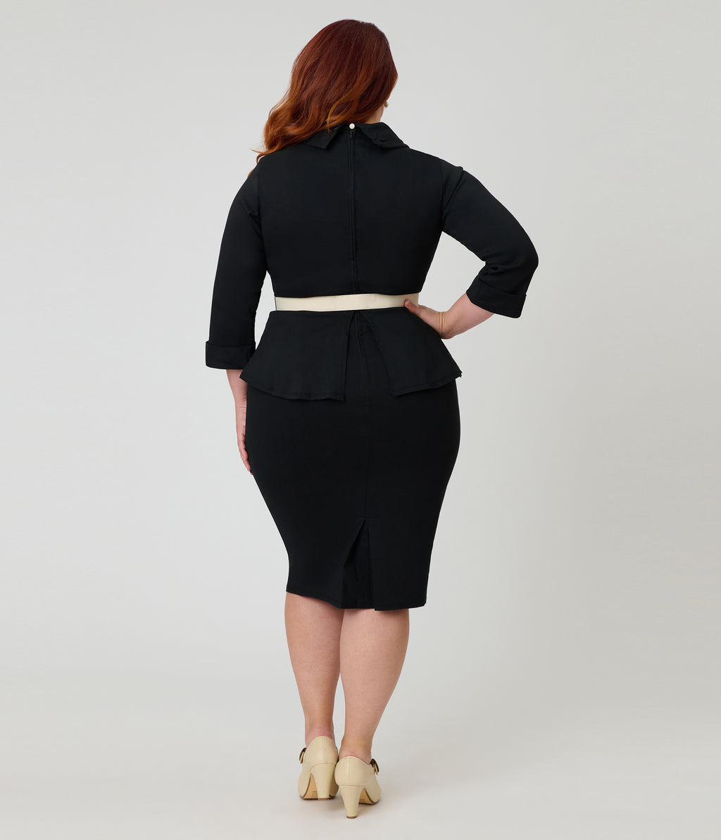 Unique Vintage Plus Size Black & White Peplum Cooper Suit Dress