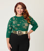 Unique Vintage Plus Size Green & Gold Celestial Minou Sweater
