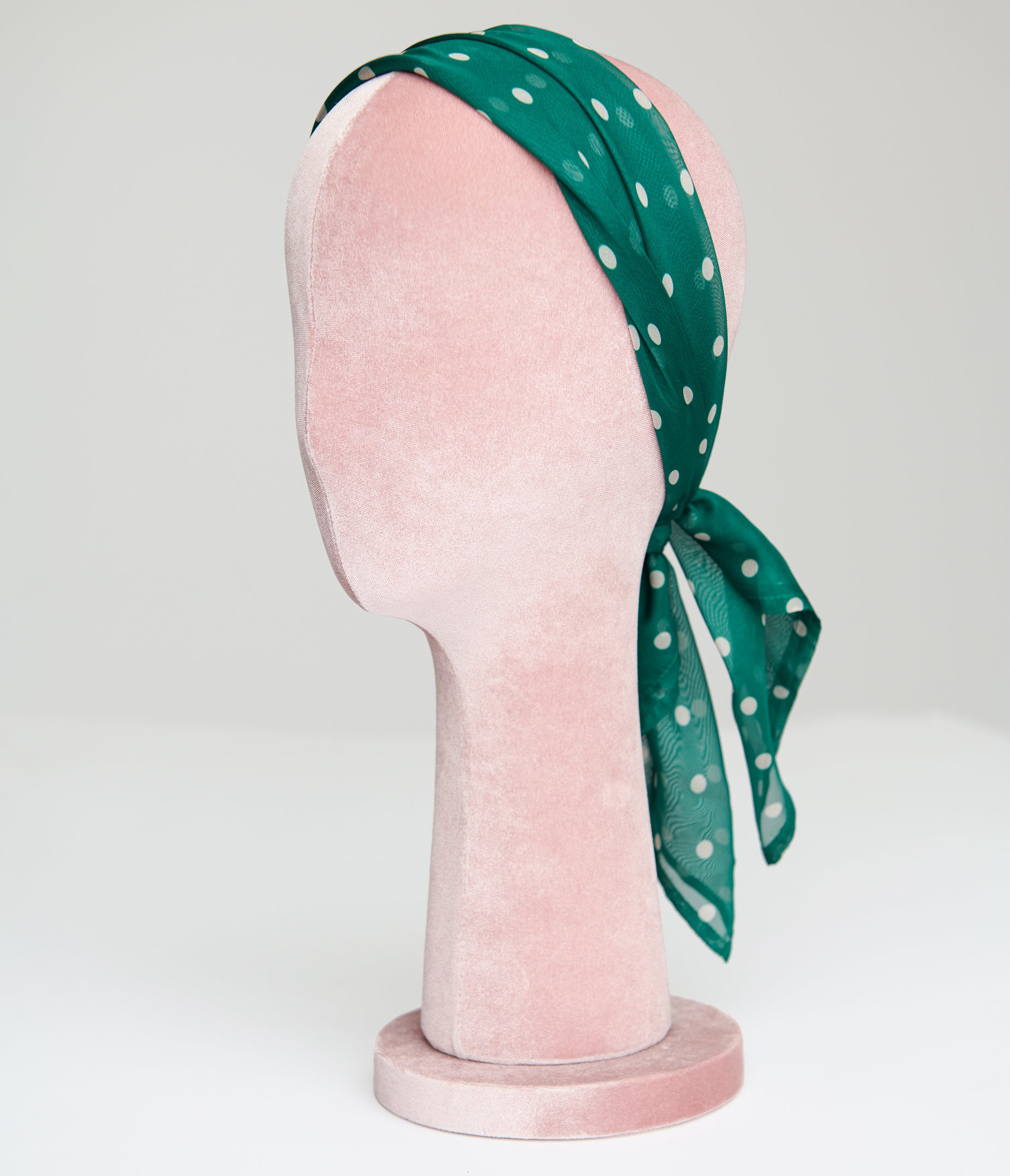 Unique Vintage Green & Ivory Polka Dot Hair Scarf