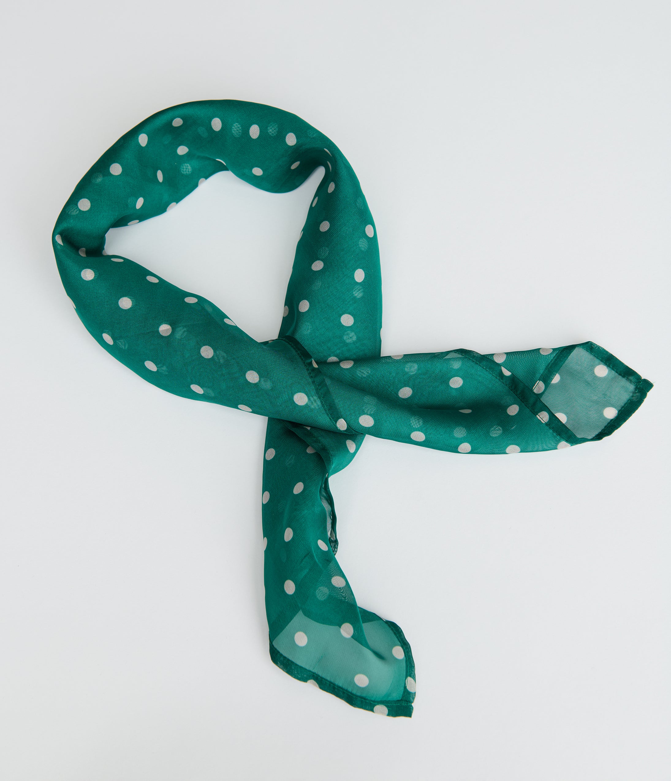 Unique Vintage Green & Ivory Polka Dot Hair Scarf