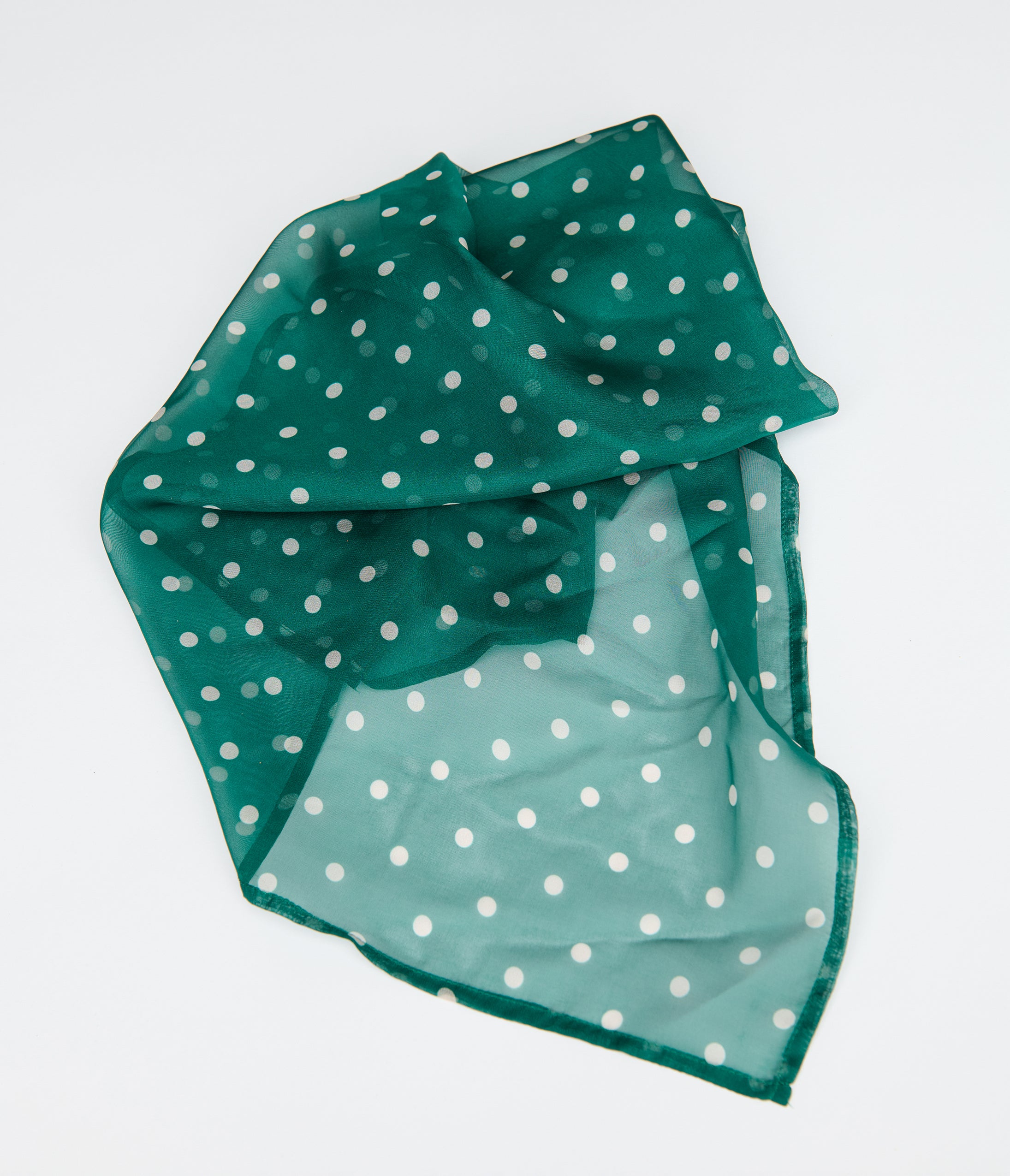 Unique Vintage Green & Ivory Polka Dot Hair Scarf
