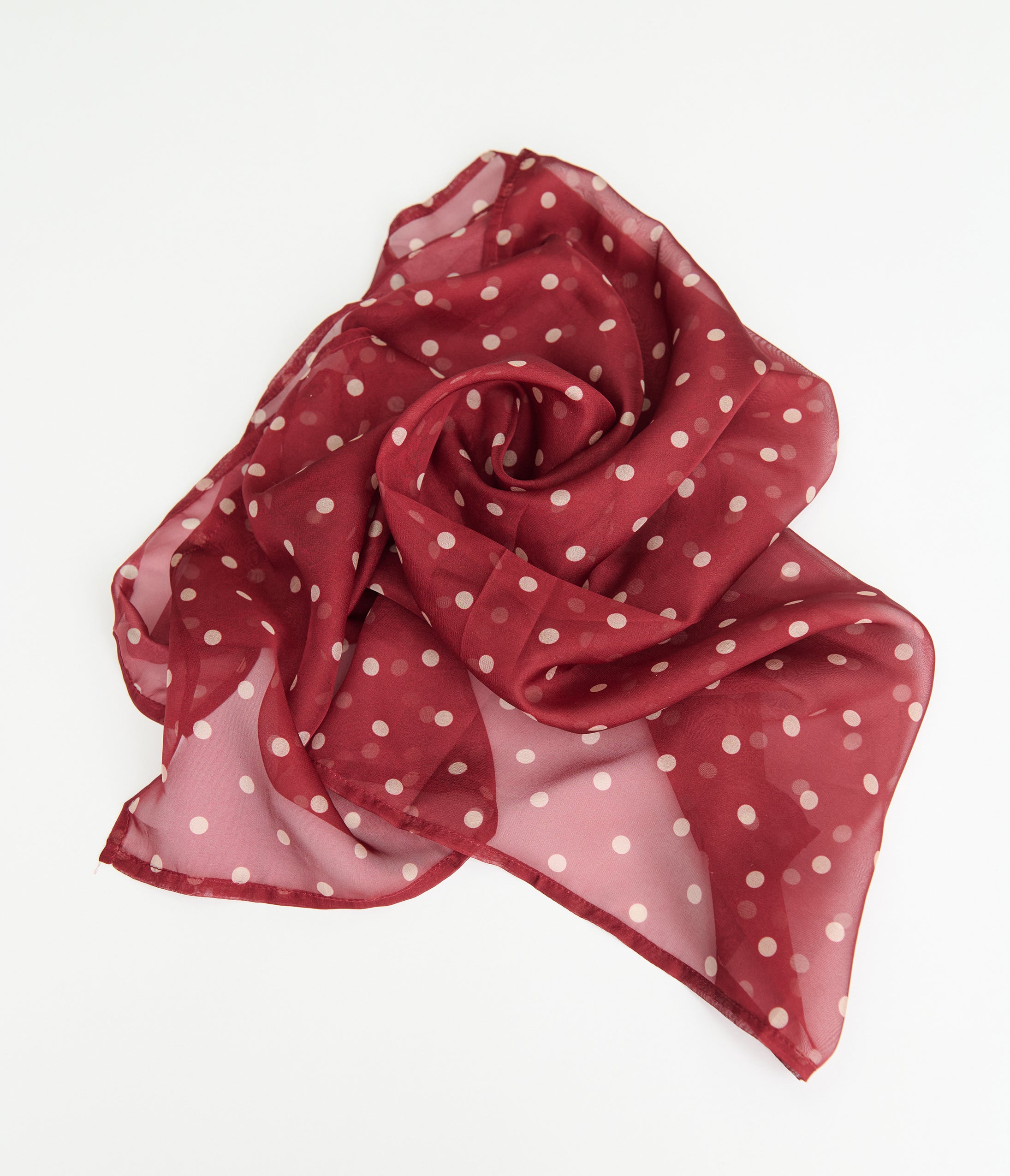 Unique Vintage Burgundy & Ivory Polka Dot Hair Scarf
