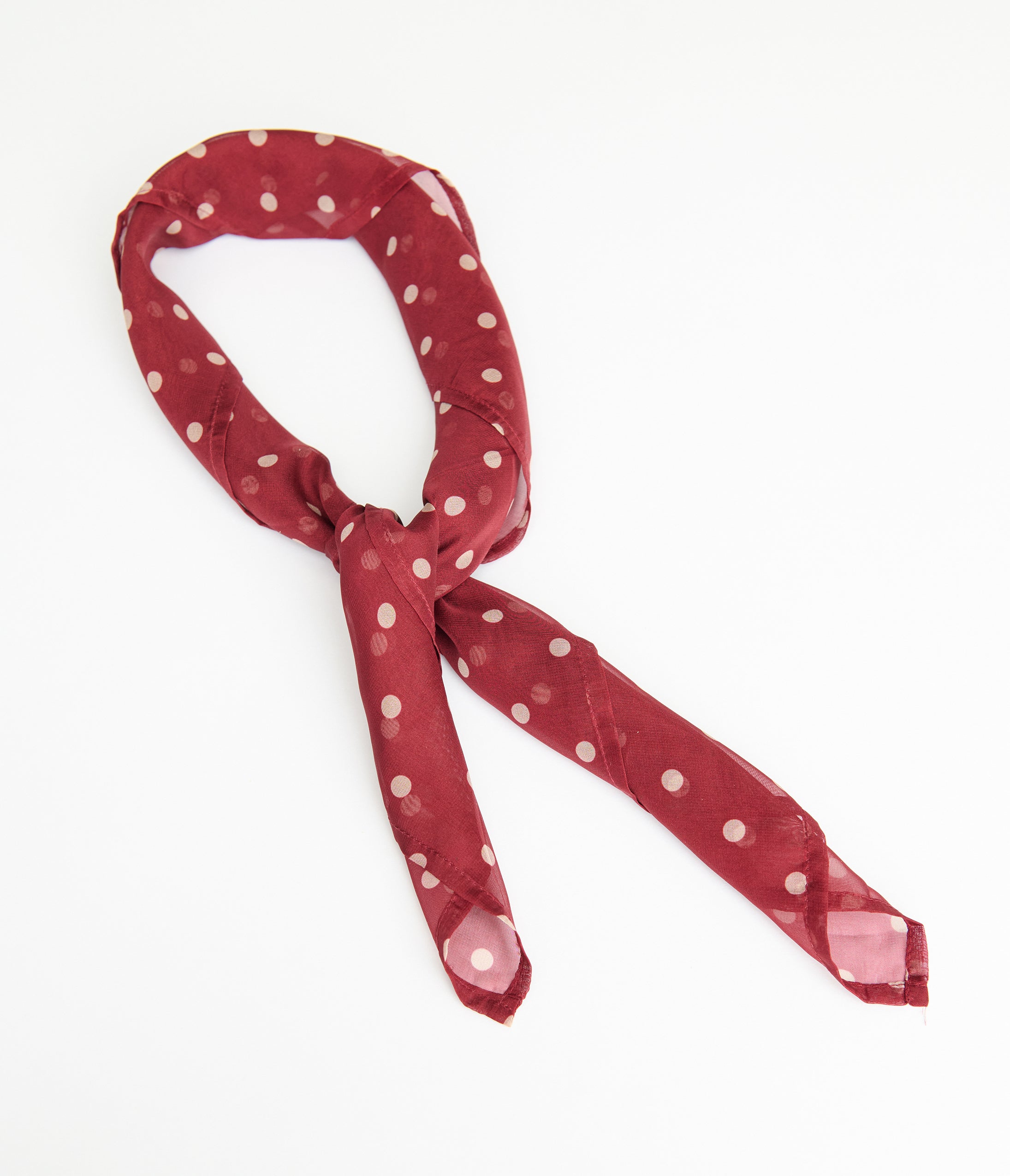 Unique Vintage Burgundy & Ivory Polka Dot Hair Scarf