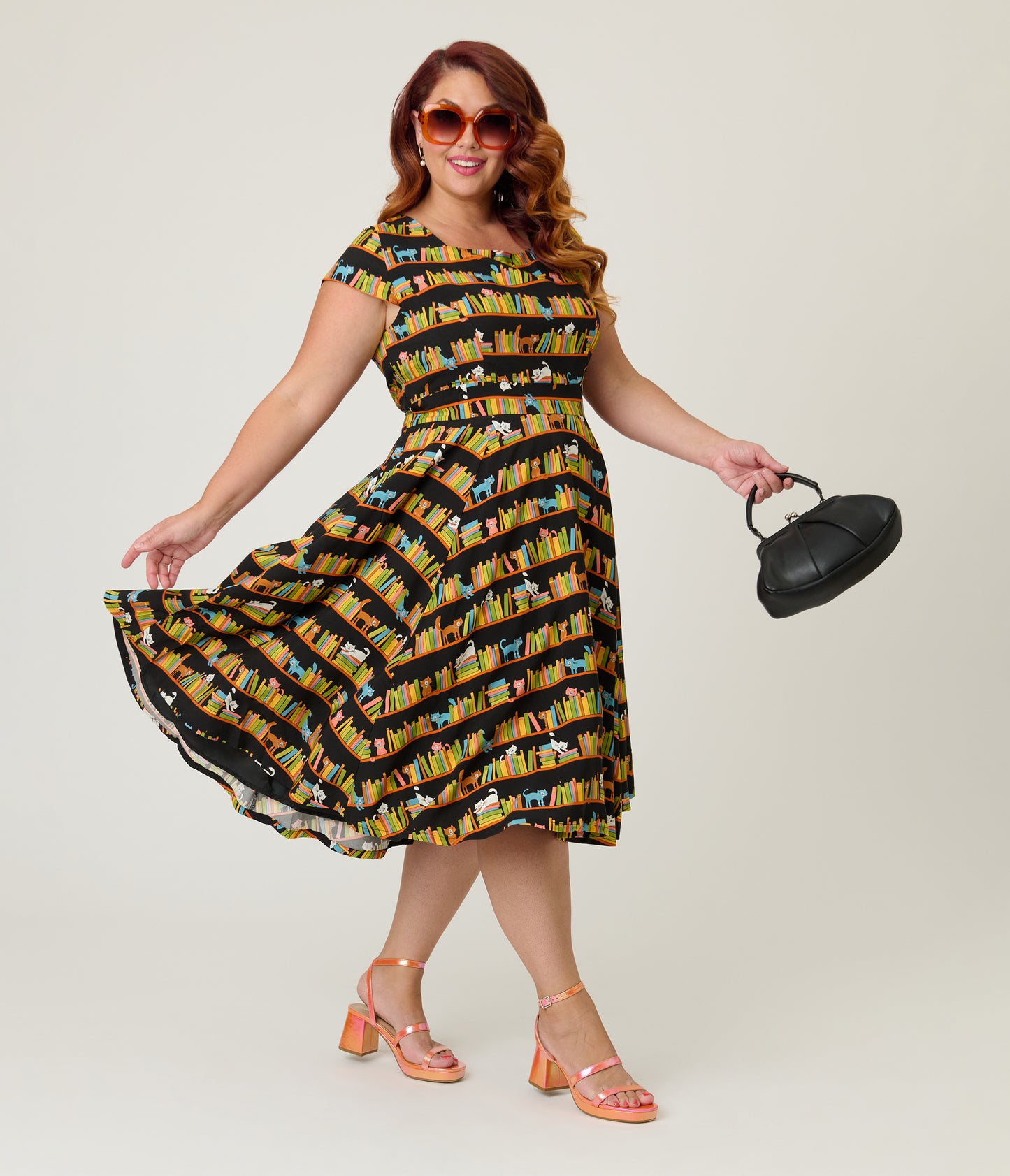Magnolia Place Plus Size Bookshelf Cats Anna Swing Dress