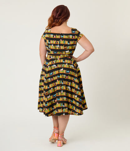 Magnolia Place Plus Size Bookshelf Cats Anna Swing Dress