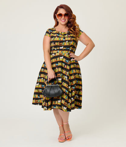 Magnolia Place Plus Size Bookshelf Cats Anna Swing Dress