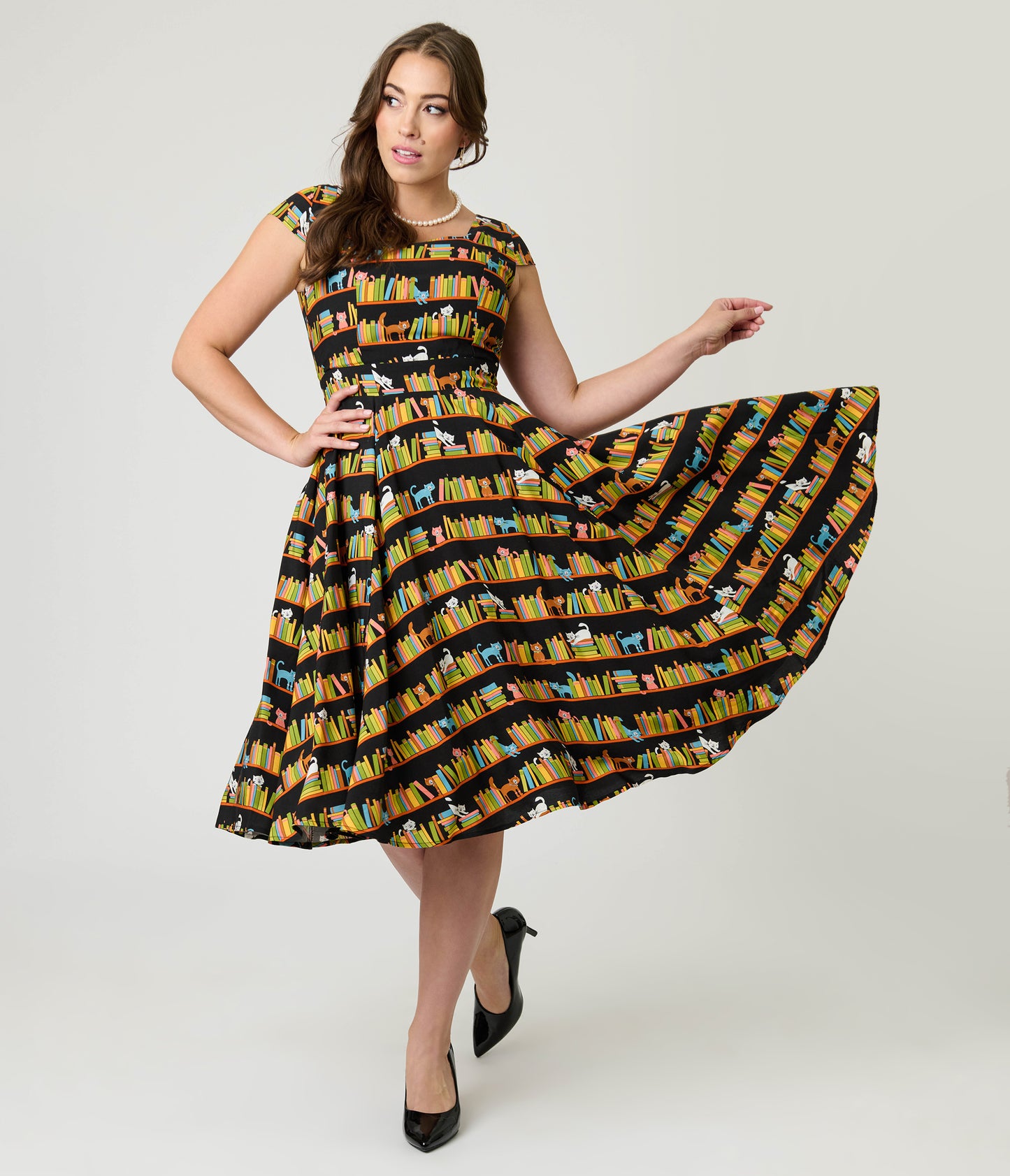 Magnolia Place Bookshelf Cats Anna Swing Dress