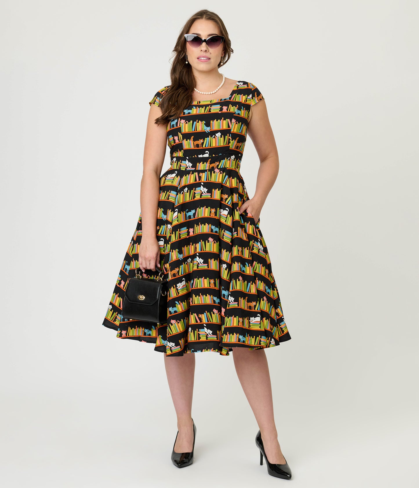 Magnolia Place Bookshelf Cats Anna Swing Dress