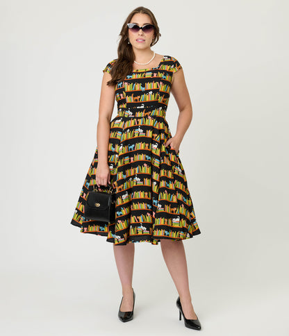 Magnolia Place Bookshelf Cats Anna Swing Dress
