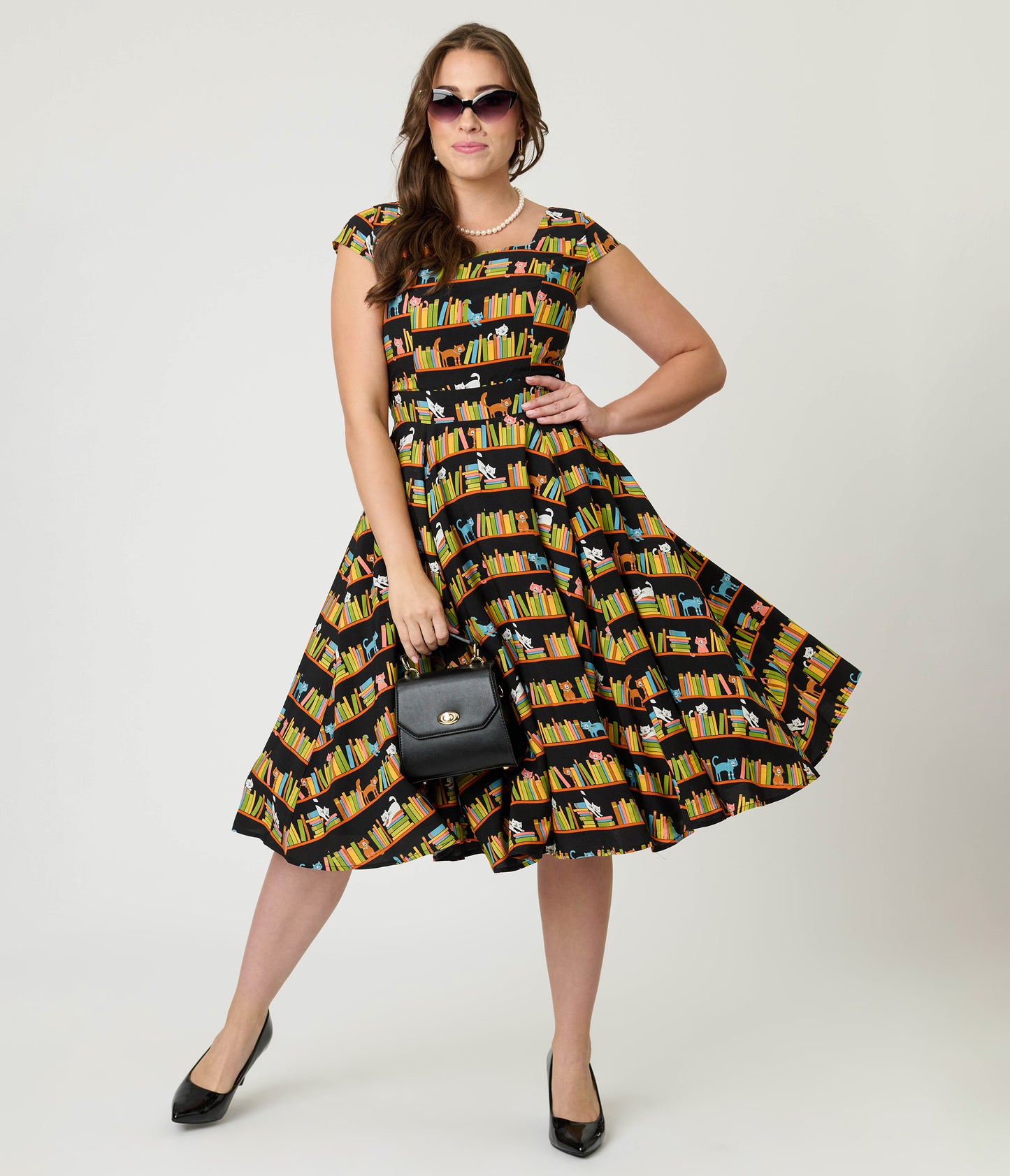 Magnolia Place Bookshelf Cats Anna Swing Dress