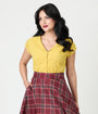 Unique Vintage Mustard Jacquard Sleeveless Blouse