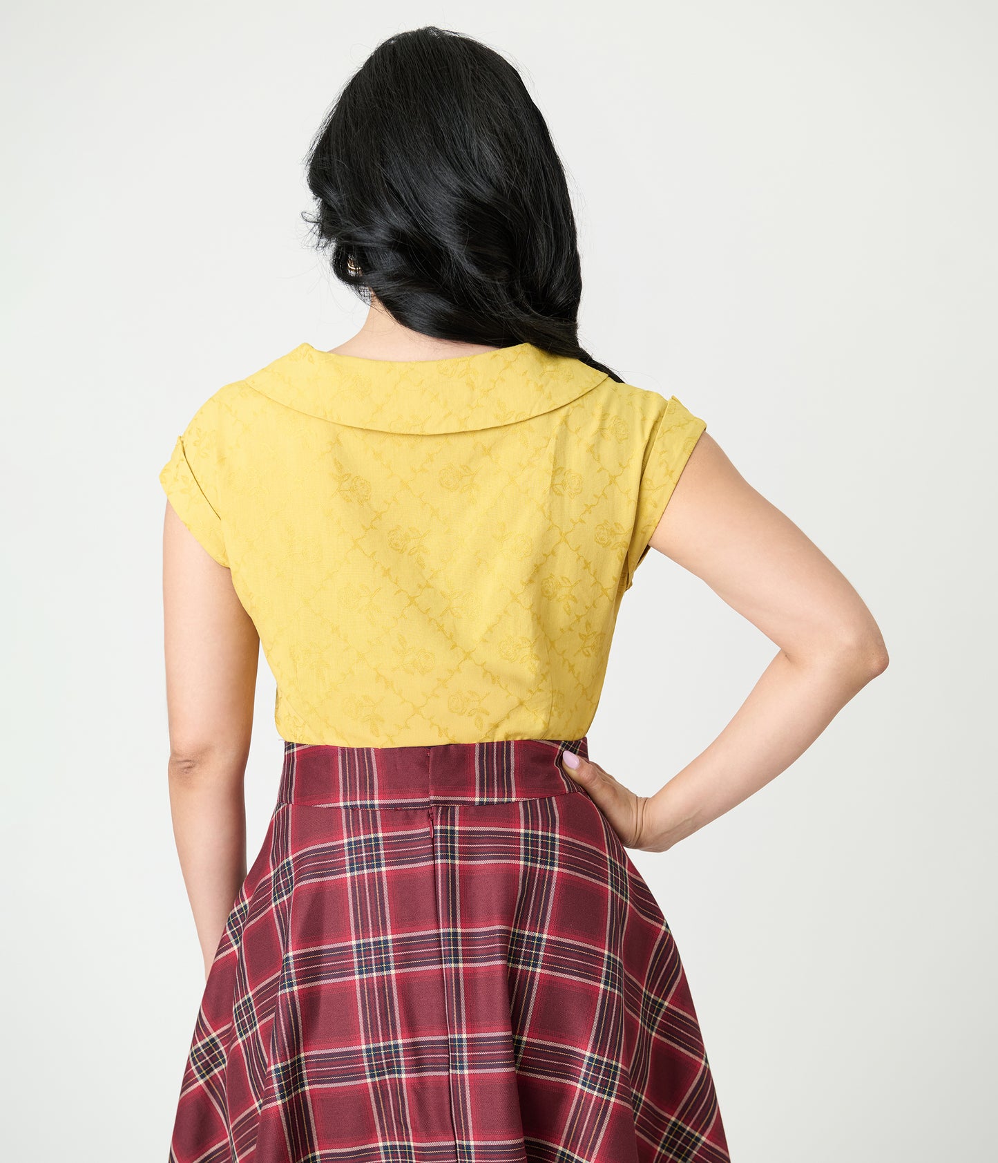 Unique Vintage Mustard Jacquard Sleeveless Blouse