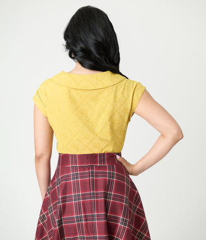 Unique Vintage Mustard Jacquard Sleeveless Blouse