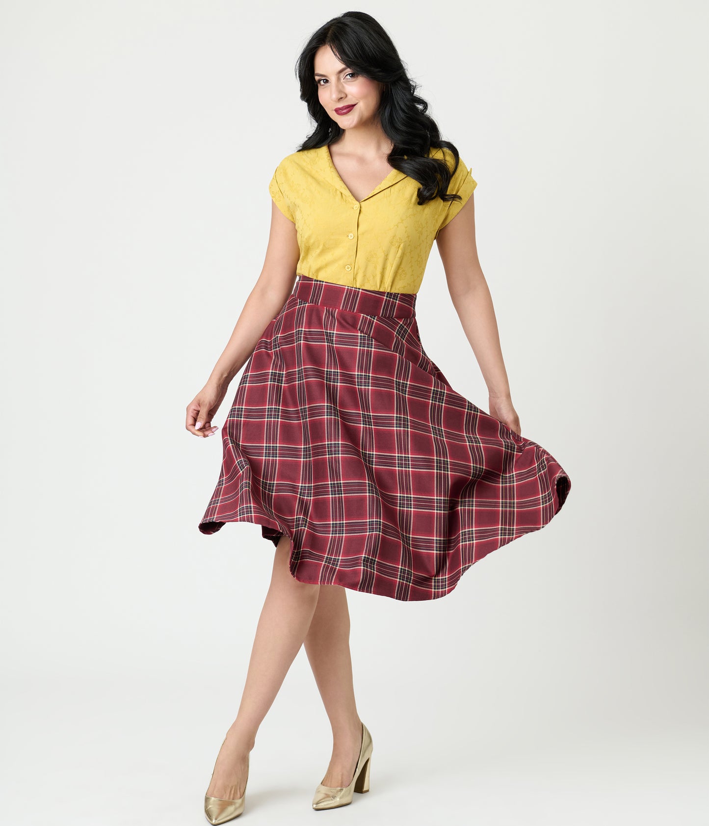 Unique Vintage Mustard Jacquard Sleeveless Blouse