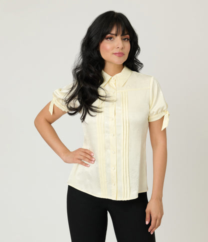 Unique Vintage Ivory Jacquard Colvin Blouse