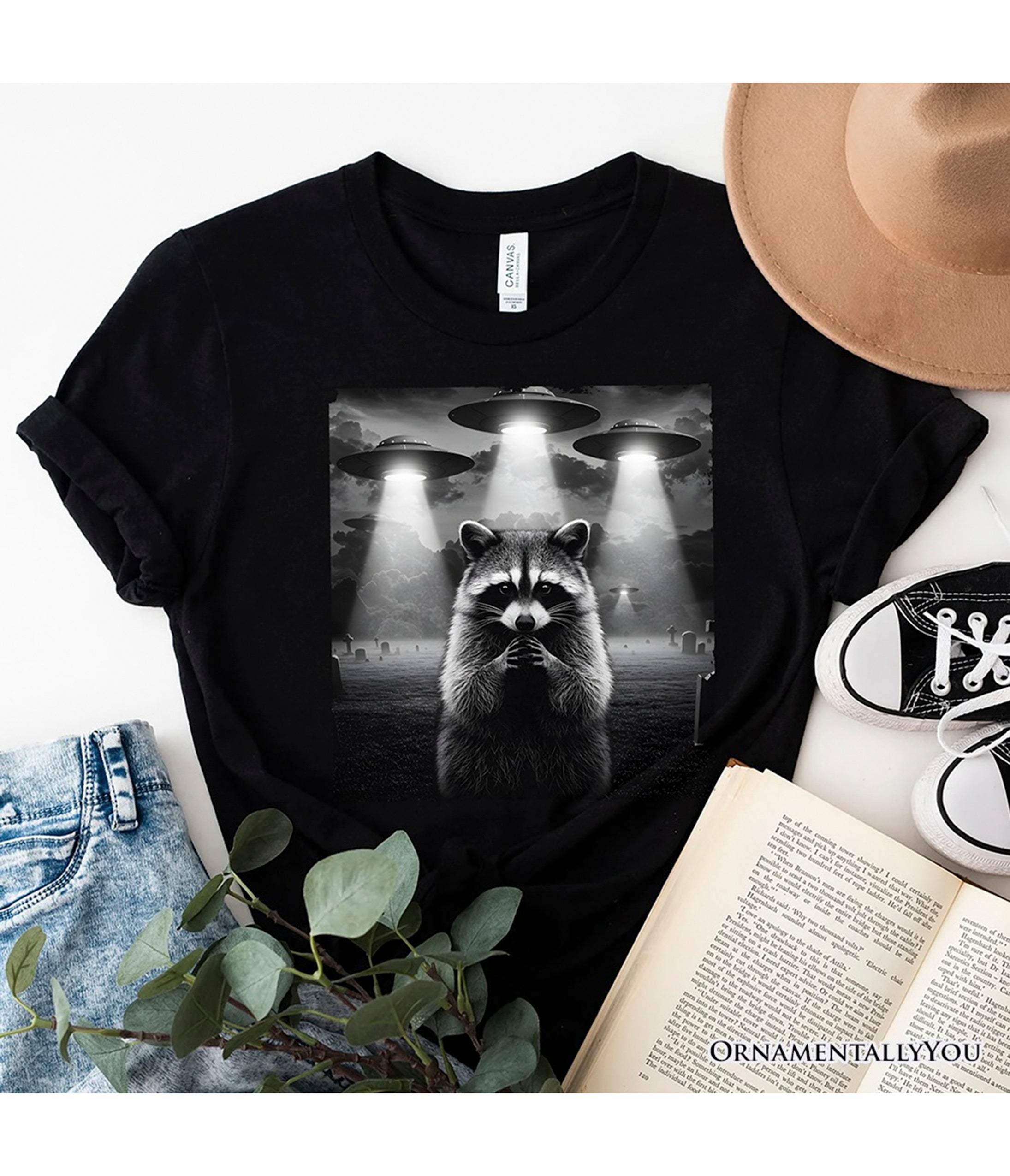 Black Raccoon UFO Unisex Graphic Tee