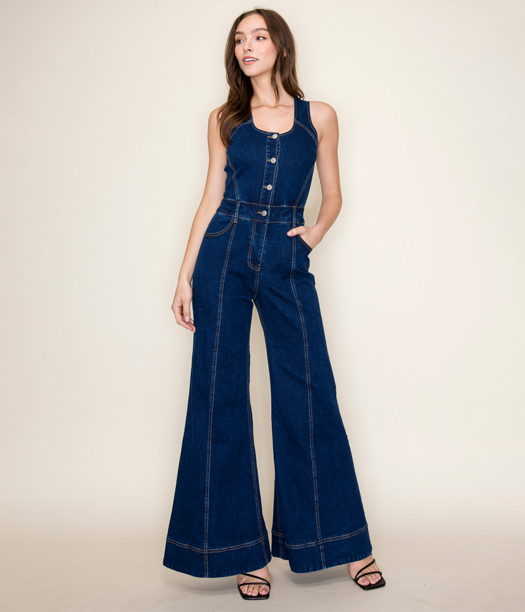Dark Denim Wide Leg Jumpsuit
