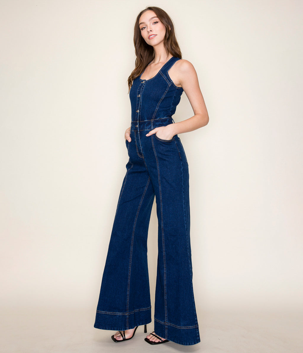 Dark Denim Wide Leg Jumpsuit