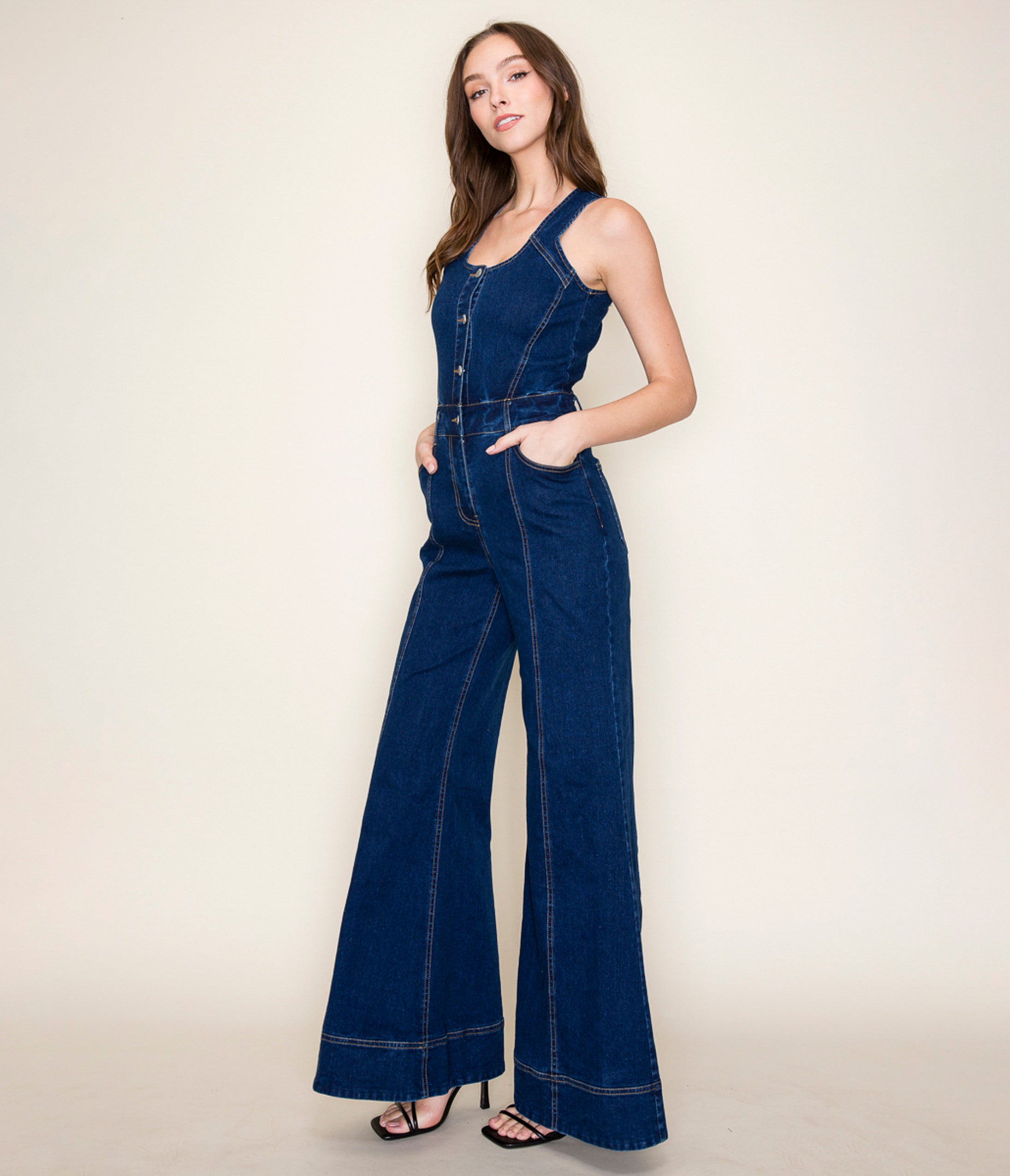 Dark Denim Wide Leg Jumpsuit