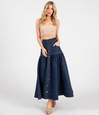 Dark Denim A-Line Maxi Skirt