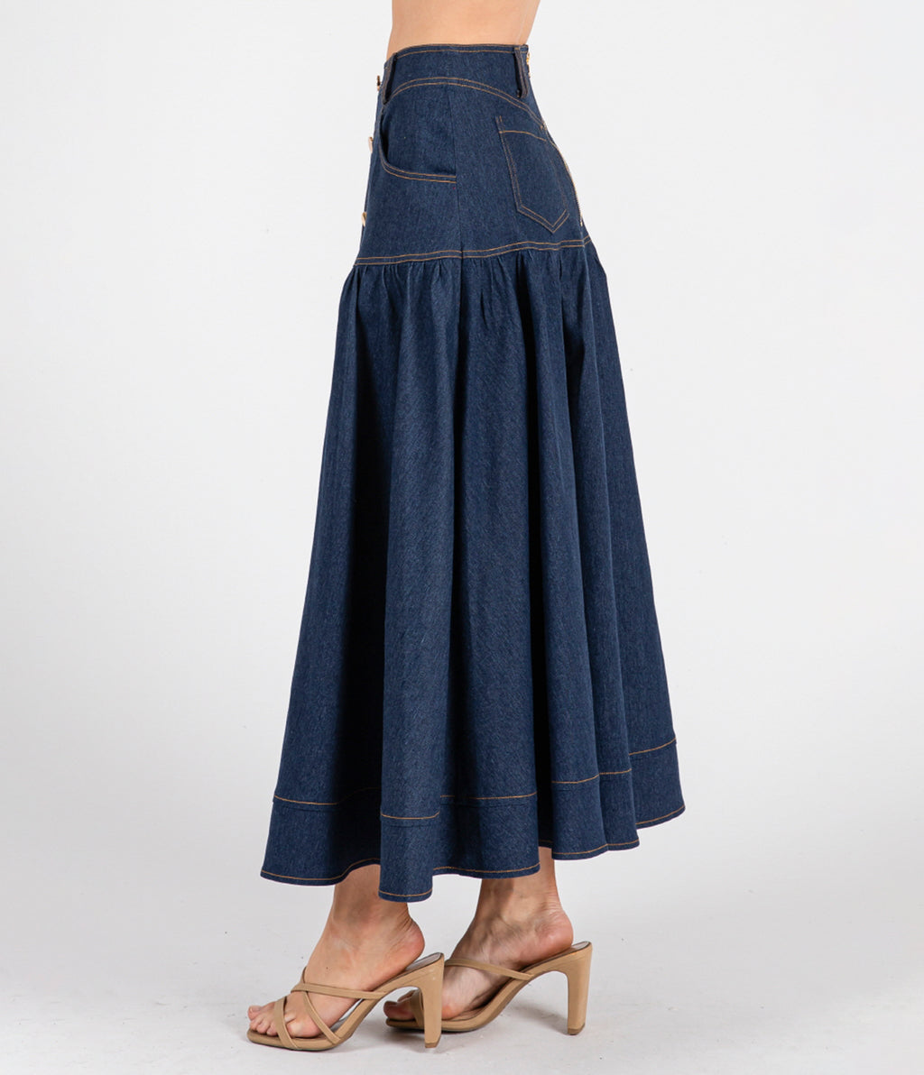 Dark Denim A-Line Maxi Skirt