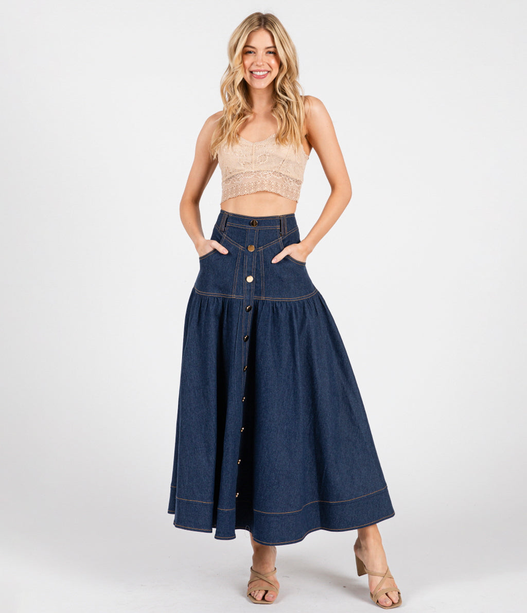 Dark Denim A-Line Maxi Skirt