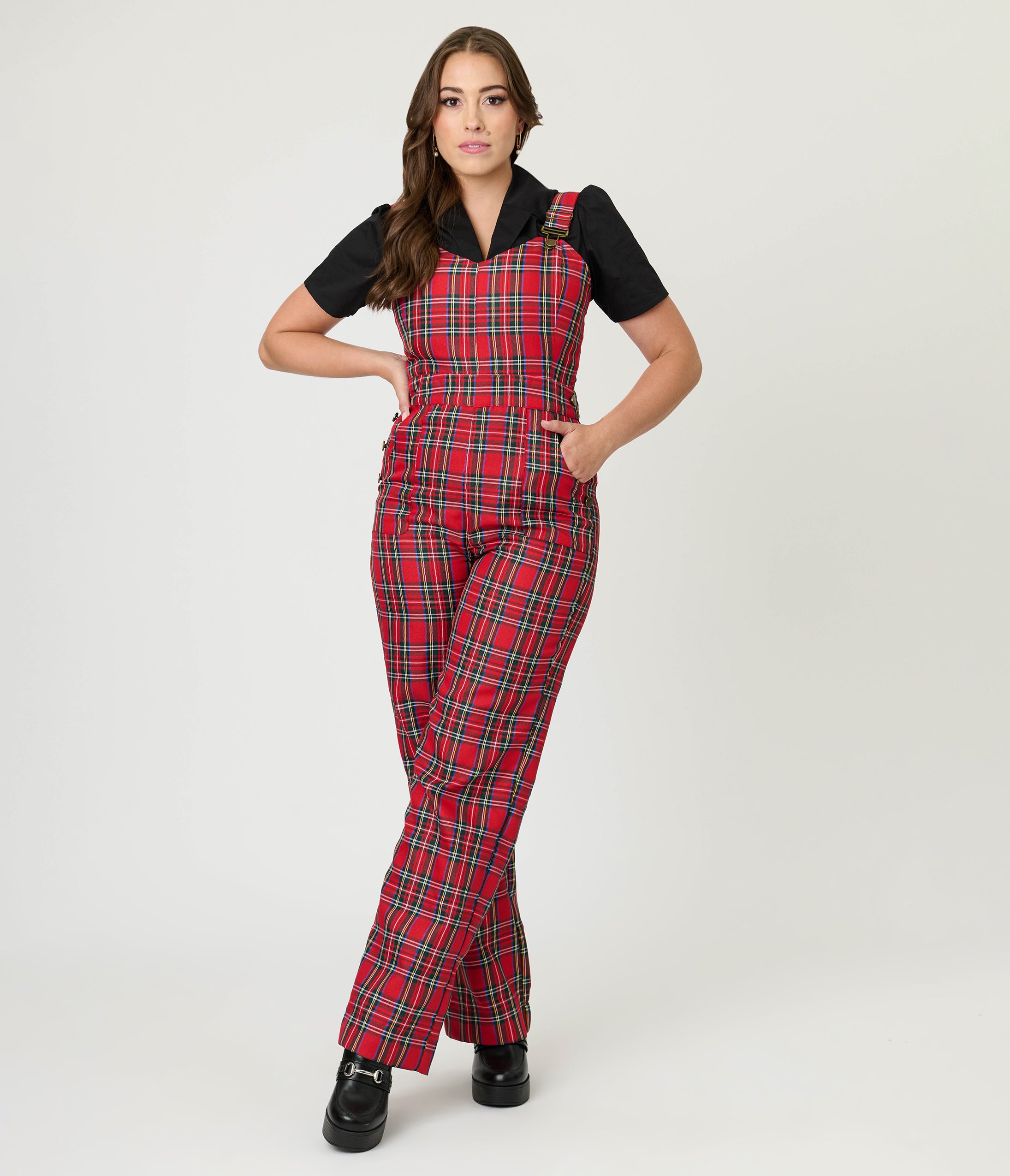 Unique Vintage Red Plaid Wide Leg Overalls
