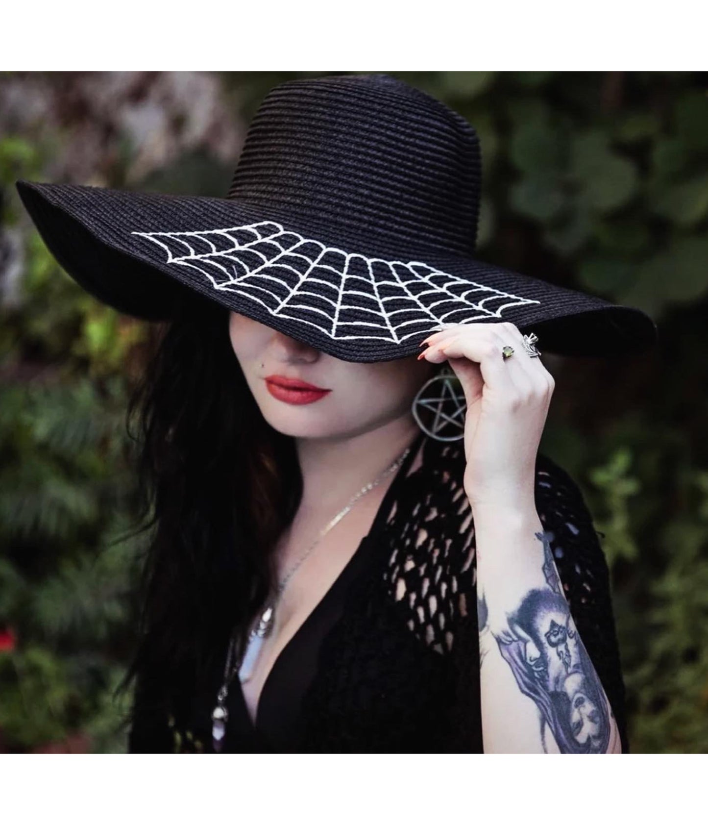 Witchwood Bags Black & White Spider Web Floppy Sun Hat