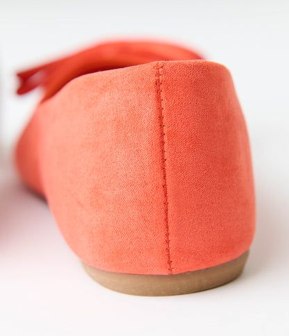 Orange Suede Pointed Toe Bow Flats