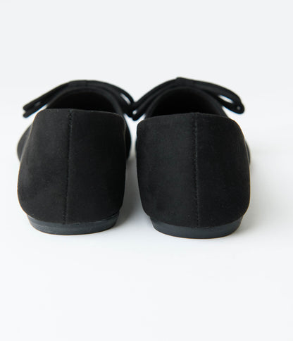 Black Suede Pointed Toe Bow Flats