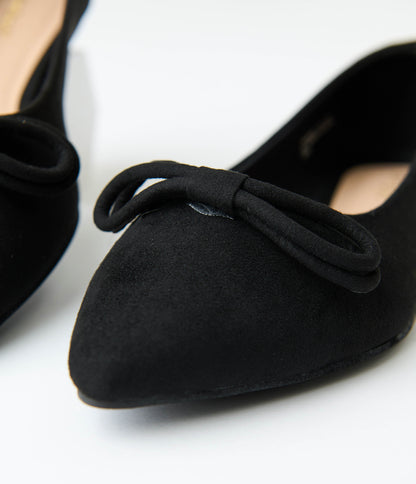 Black Suede Pointed Toe Bow Flats