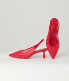Red Mesh Pointed Toe Slingback Pumps