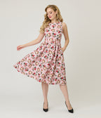 Retrolicious Pink Holiday Cats Cotton Swing Dress