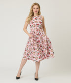Retrolicious Pink Holiday Cats Cotton Swing Dress