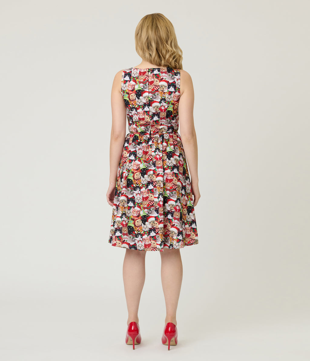 Retrolicious Holiday Cat Cotton Flare Dress