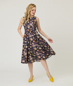 Retrolicious Navy & Gnome Santa Cotton Swing Dress