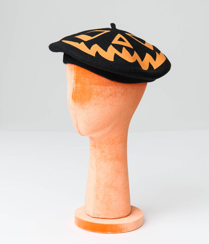 Trick Or Treat Pumpkin Black Beret