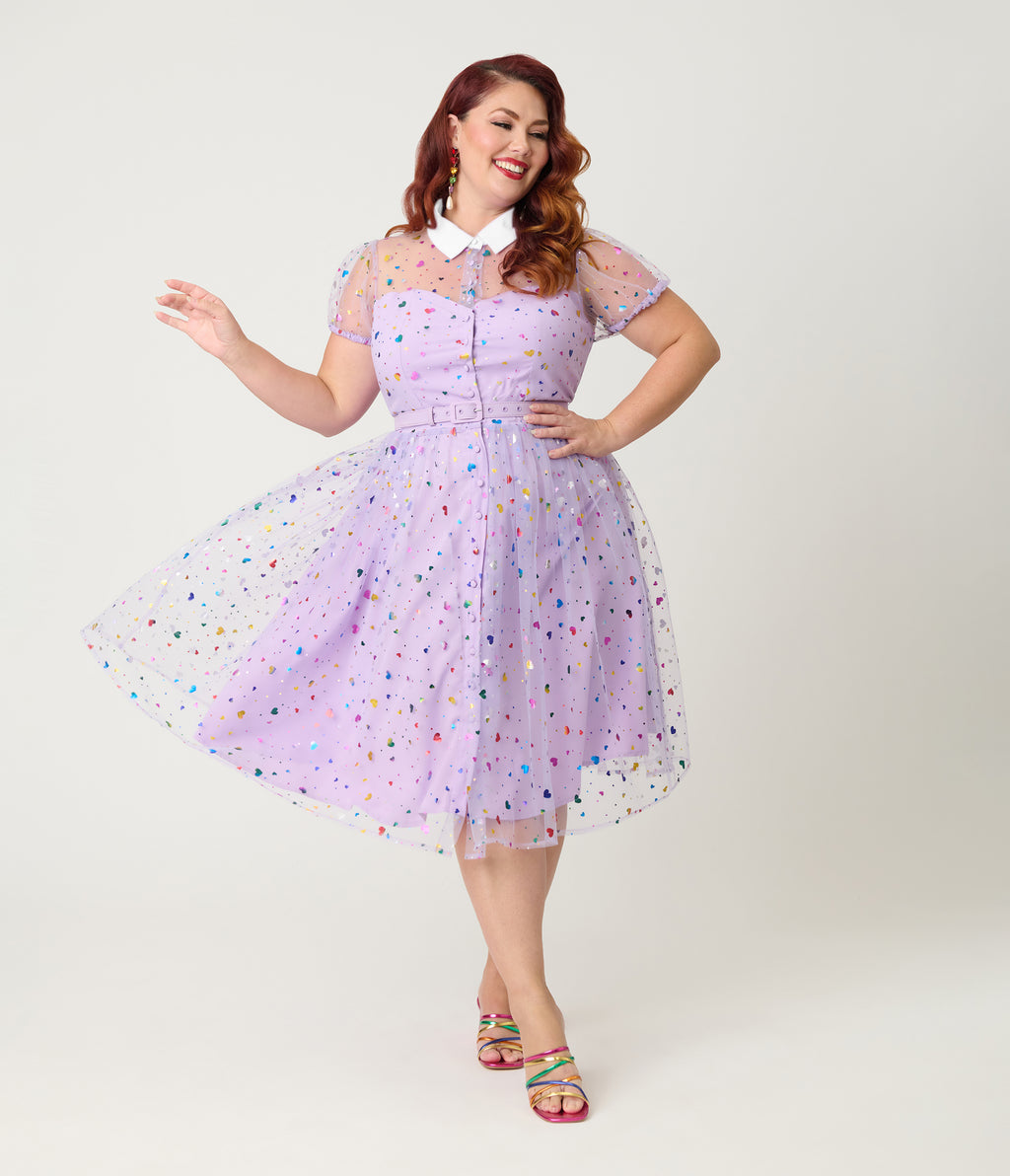 Unique Vintage Plus Size Purple Confetti Hollie Swing Dress