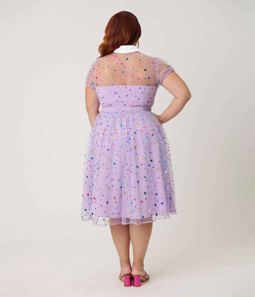 Unique Vintage Plus Size Purple Confetti Hollie Swing Dress