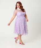 Unique Vintage Plus Size Purple Confetti Hollie Swing Dress