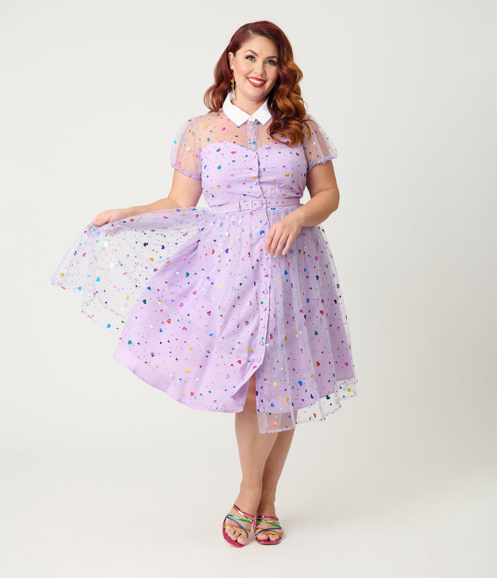 Unique Vintage Plus Size Purple Confetti Hollie Swing Dress