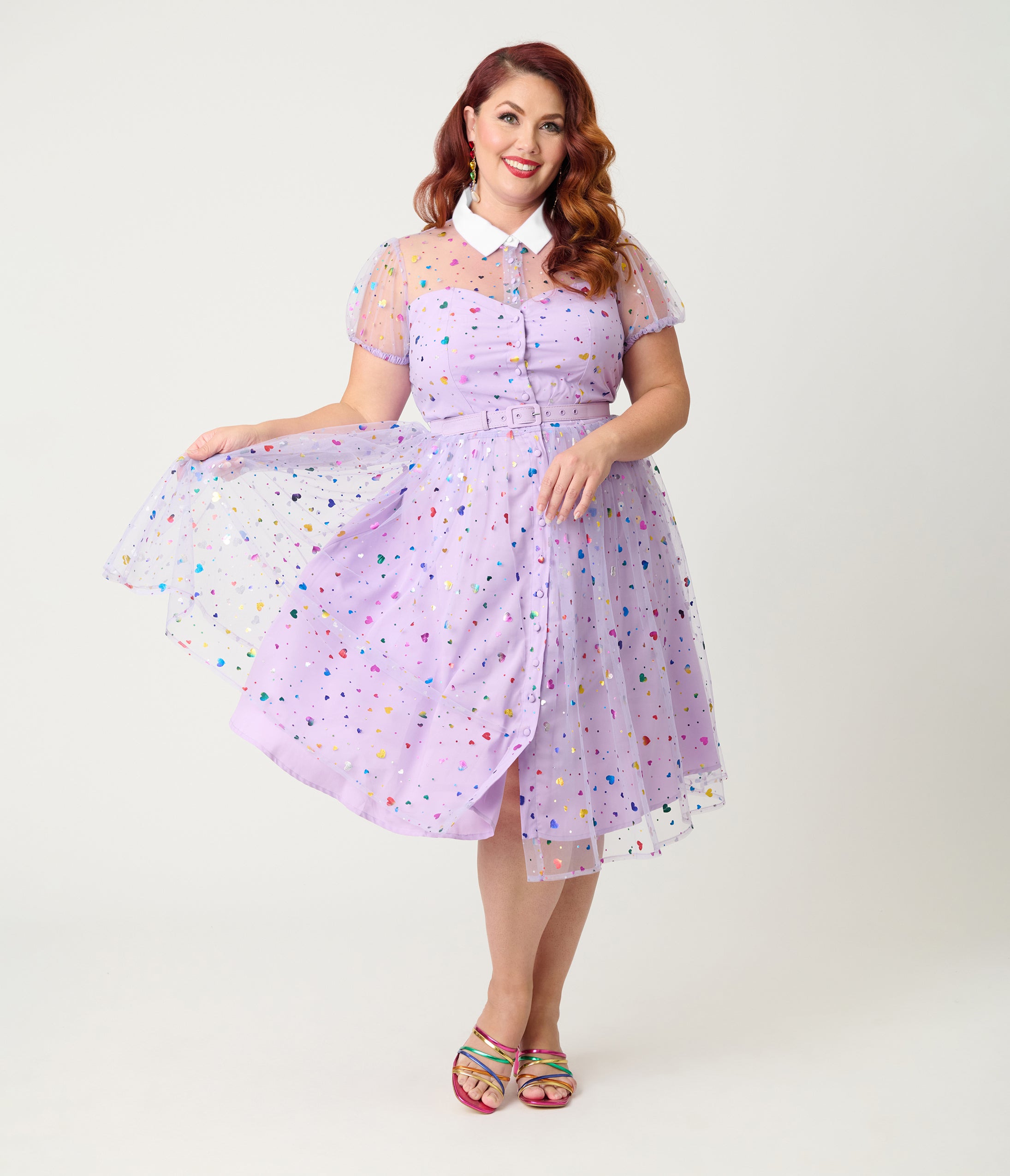 Unique Vintage Plus Size Purple Confetti Hollie Swing Dress