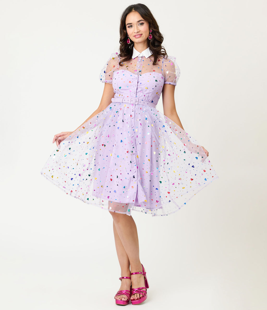 Unique Vintage Purple Confetti Hollie Swing Dress