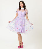 Unique Vintage Purple Confetti Hollie Swing Dress