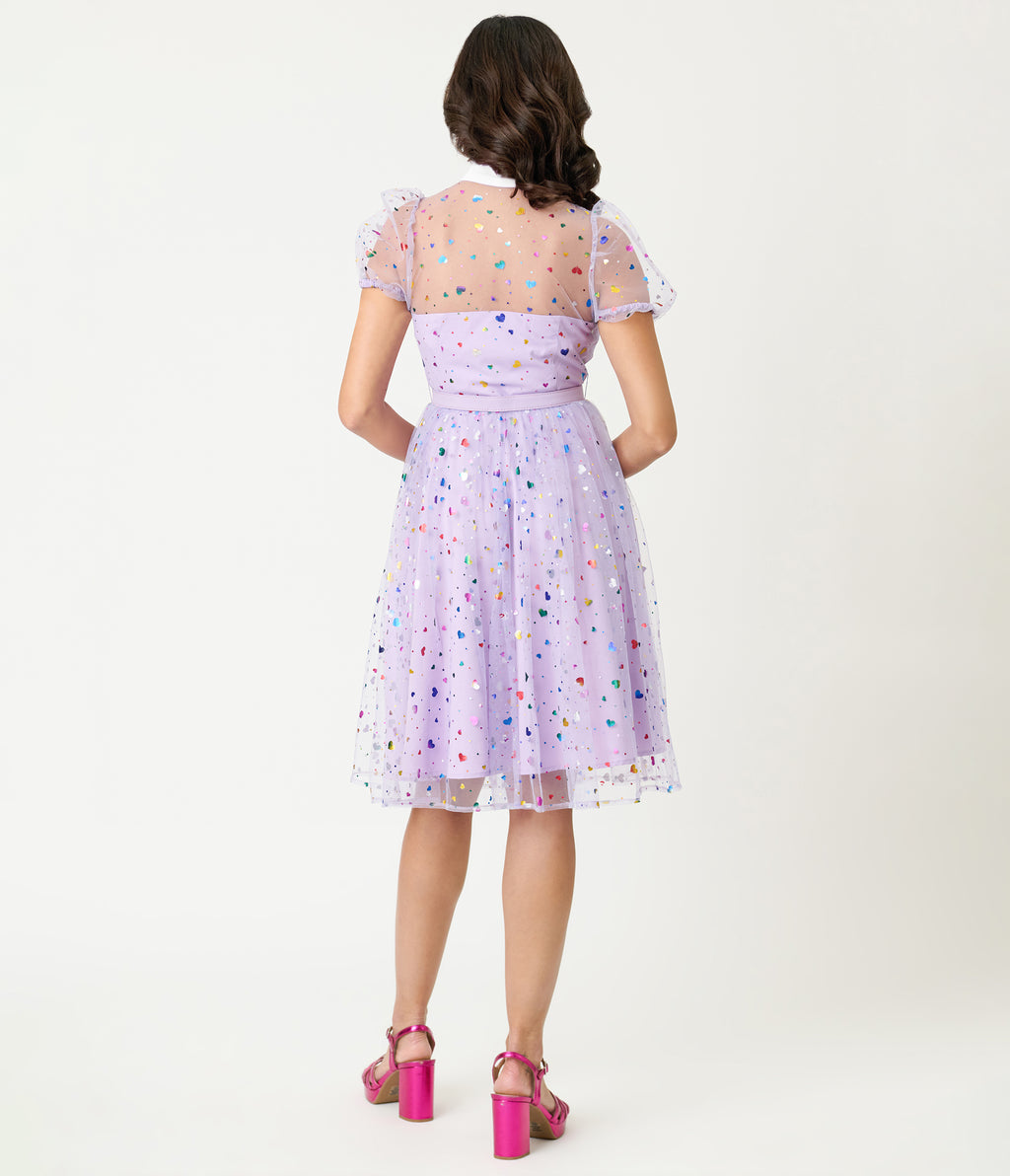 Unique Vintage Purple Confetti Hollie Swing Dress