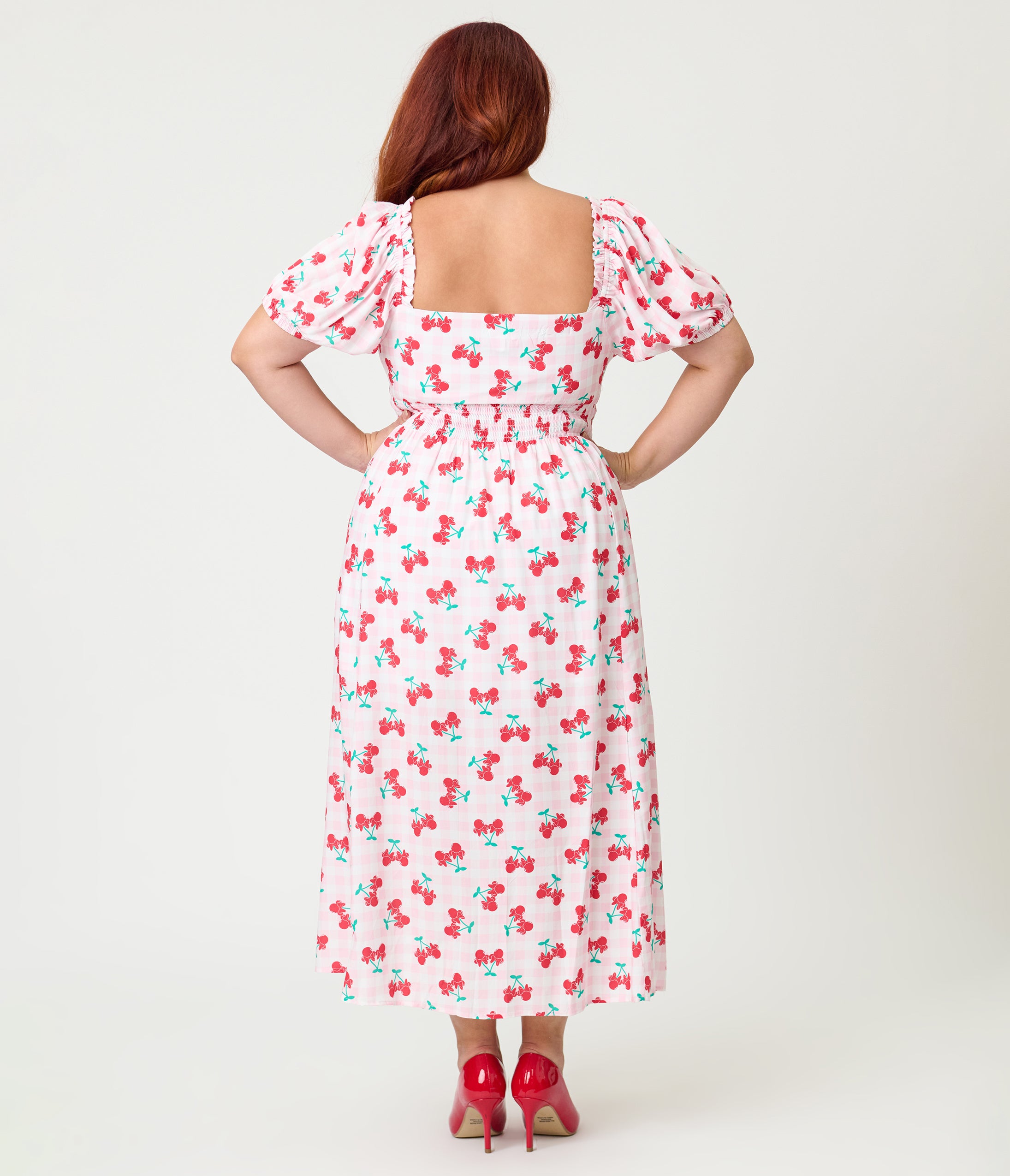Disney Mickey & Friends Collection by Unique Vintage Plus Size Pink & Minnie Cherries Midi Dress